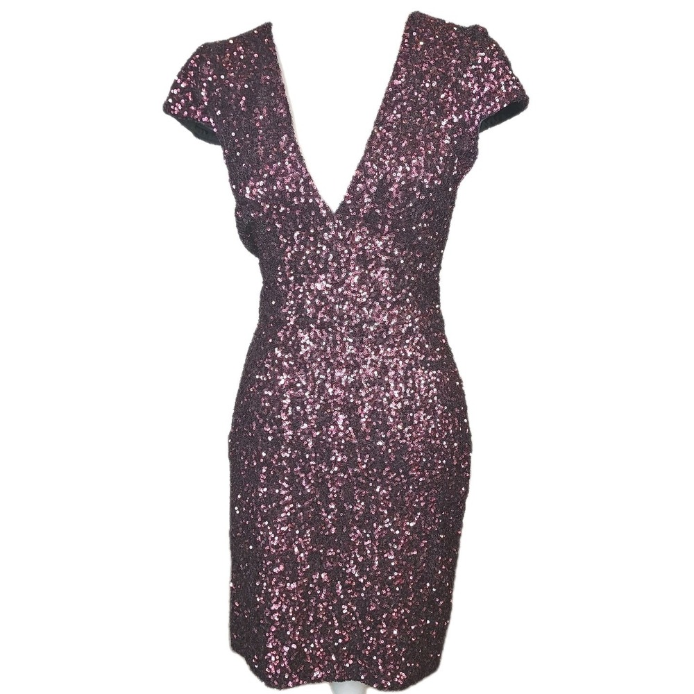 Dress‎ the Population Zoe Sequin Mini Womens Medium Maroon Magenta Party Event